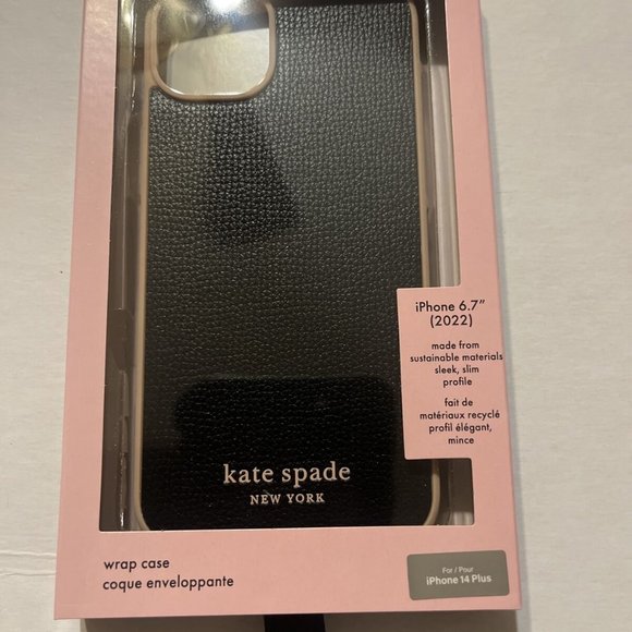 Kate Spade Apple iPhone 14 Plus Black Protective Wrap Case NEW